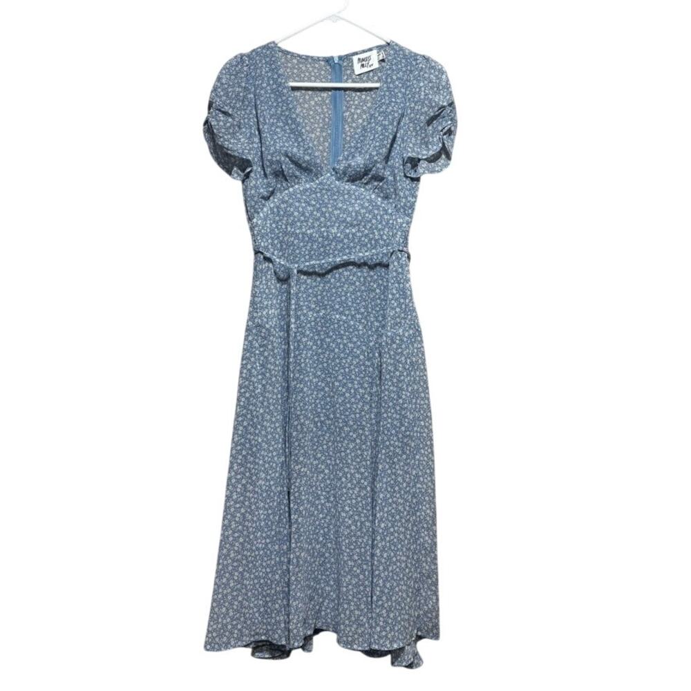 Princess Polly Women's Size 4 Blue Floral Puff Sleeve Midi Dress Sweetheart
